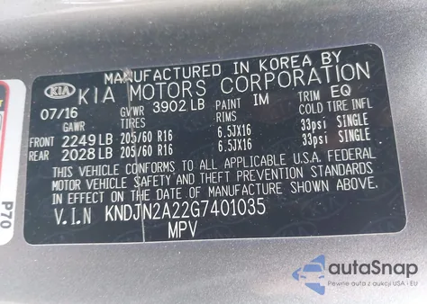 2016 Kia Soul z USA, uszkodzony, nr VIN KNDJN2A22G7401035